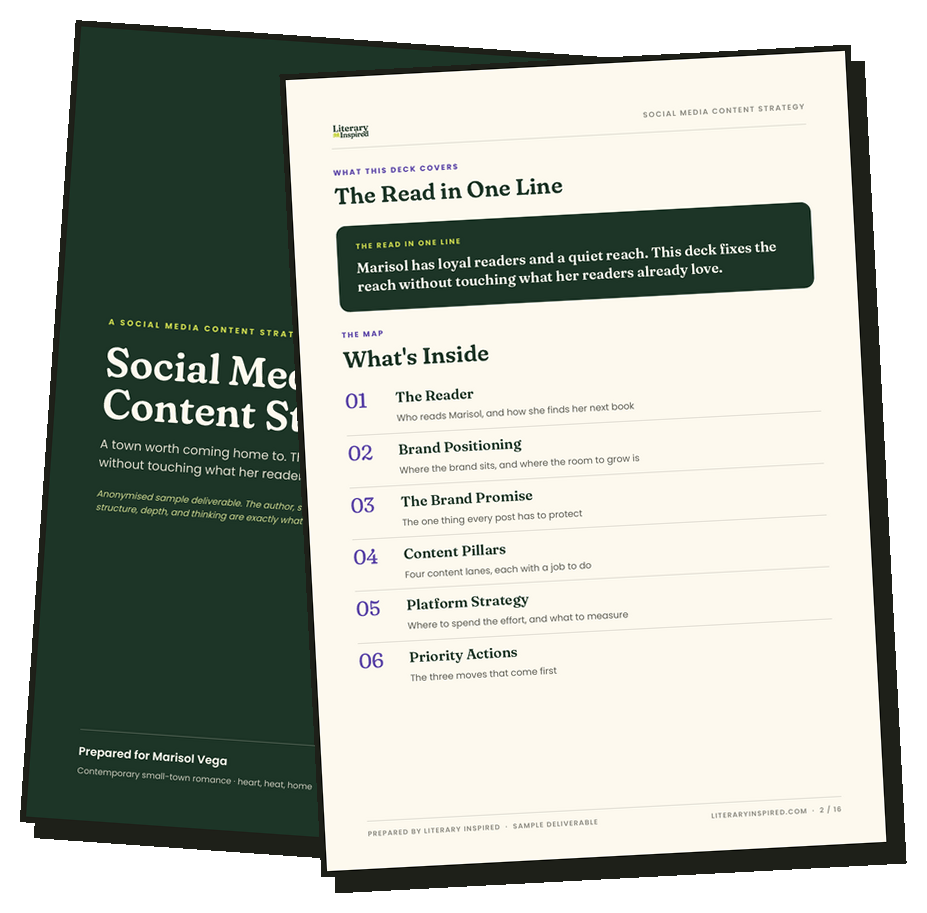 Sample social media content deck, pages fanned out